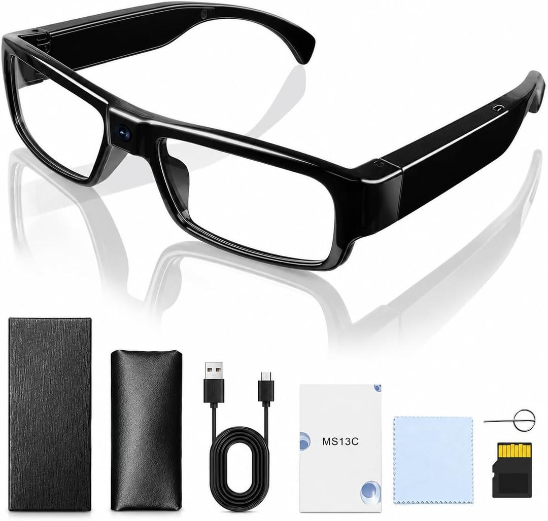 Camera Glasses – 1080P HD Video Recording Smart Glasses with Audio, Wearable POV Camera for Men Women, Hands-Free Recording for Sports Vlogging Outdoor, (64GB SD Card Included)