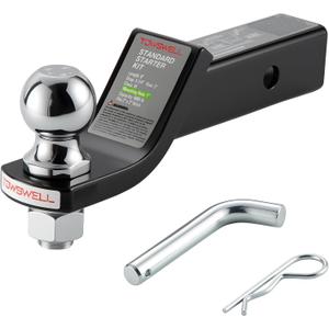 Trailer Hitch Ball Mount with 2 inch Ball & 5/8" Pin, Hollow Tube, 5000 lbs Max Gross Trailer Weight and 500lbs Max Tongue Weight, 2 Inch Drop, Black