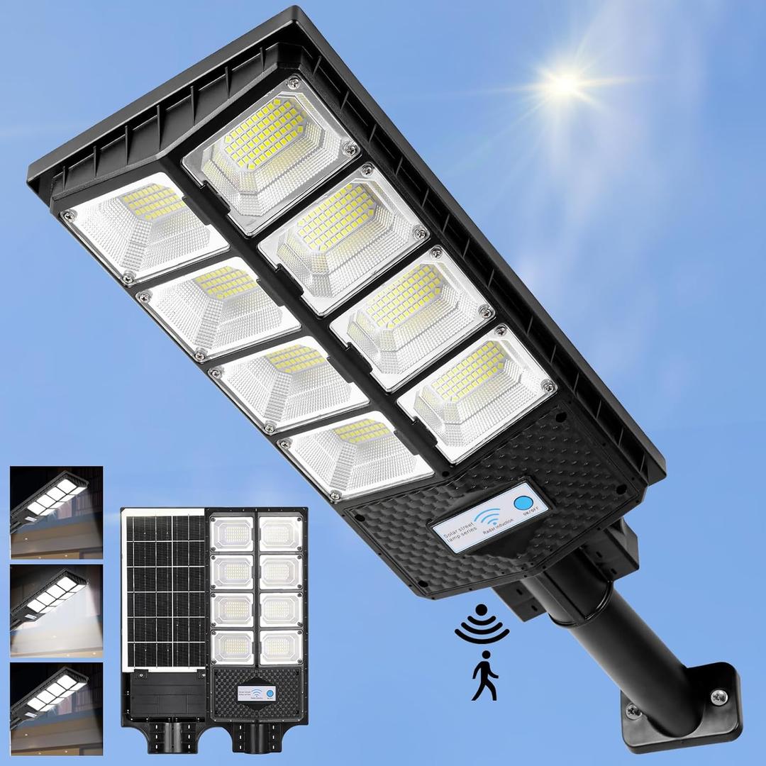 ZJOJO Solar Street Lights Outdoor Waterproof, 6500K 448 LEDs Solar Parking Lot Lights Dusk to Dawn, Solar Flood Light Wide Angle Motion Sensor and Remote Control for Area Lighting Yard 1-Pack (448 leds*1)