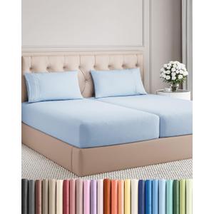 Split King Size 5 Piece Sheet Set - Comfy Breathable & Cooling Sheets - Hotel Luxury Bed Sheets for Women & Men - Deep Pockets, Easy-Fit, Soft & Wrinkle Free Sheets - Sky Blue Oeko-Tex Bed Sheet Set