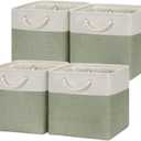 Temary Cube Storage Baskets for Shelves 12 Inch Storage Cubes 4pack Fabric Storage Baskets for Organizing Clothes, Closet Basket with Rope Handles for Home (White&Green)