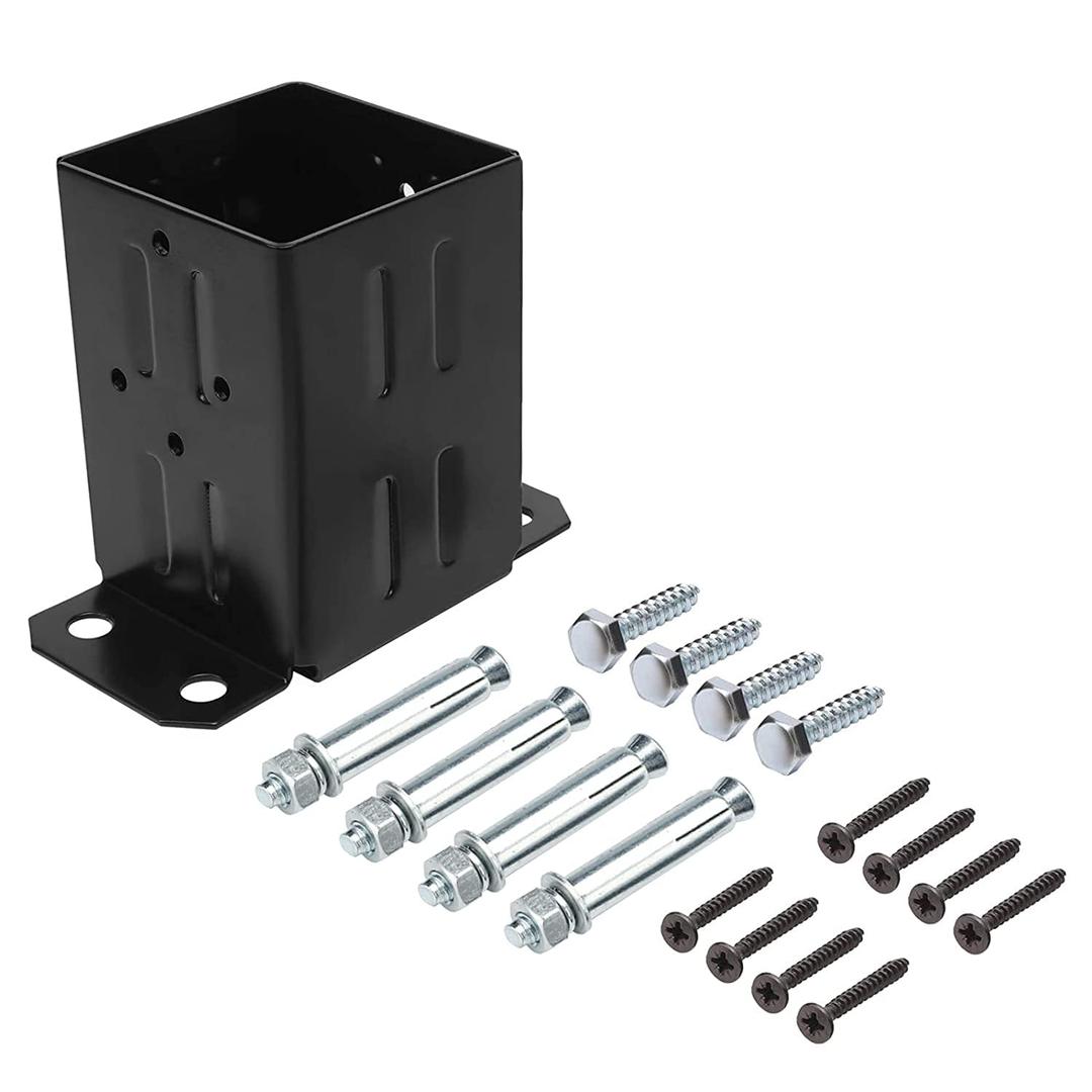 Eapele 4x4 Wood Fence Post Anchor Base, Thick Steel and Black Powder Coated, Come with Wood Screws and Concrete Anchors