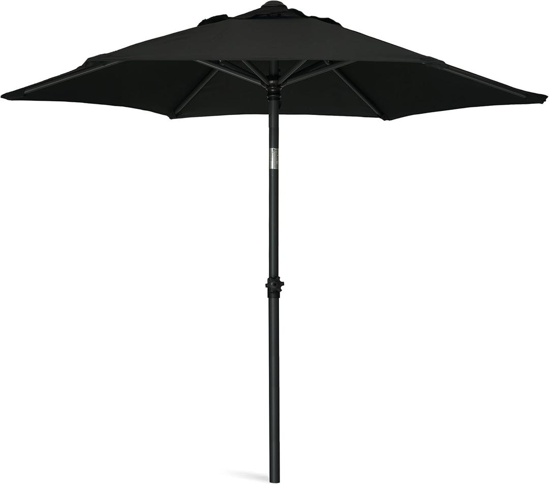 AMMSUN 6ft Patio Umbrella Outdoor Table Umbrellas with Push Button Tilt, UPF50+ Premium Steel Pole and Ribs for Deck, Lawn, Garden, Backyard & Pool (Black), 5.8ft