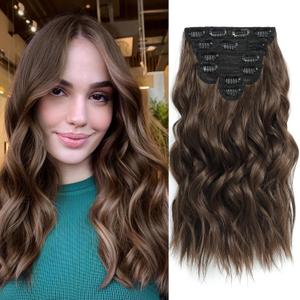 Clip in Hair Extensions, Natural & Soft Hair & Blends Well Light Brown Hair Extensions, Long Wavy Hairpieces(16inch, 6pcs, Chocolate Brown)