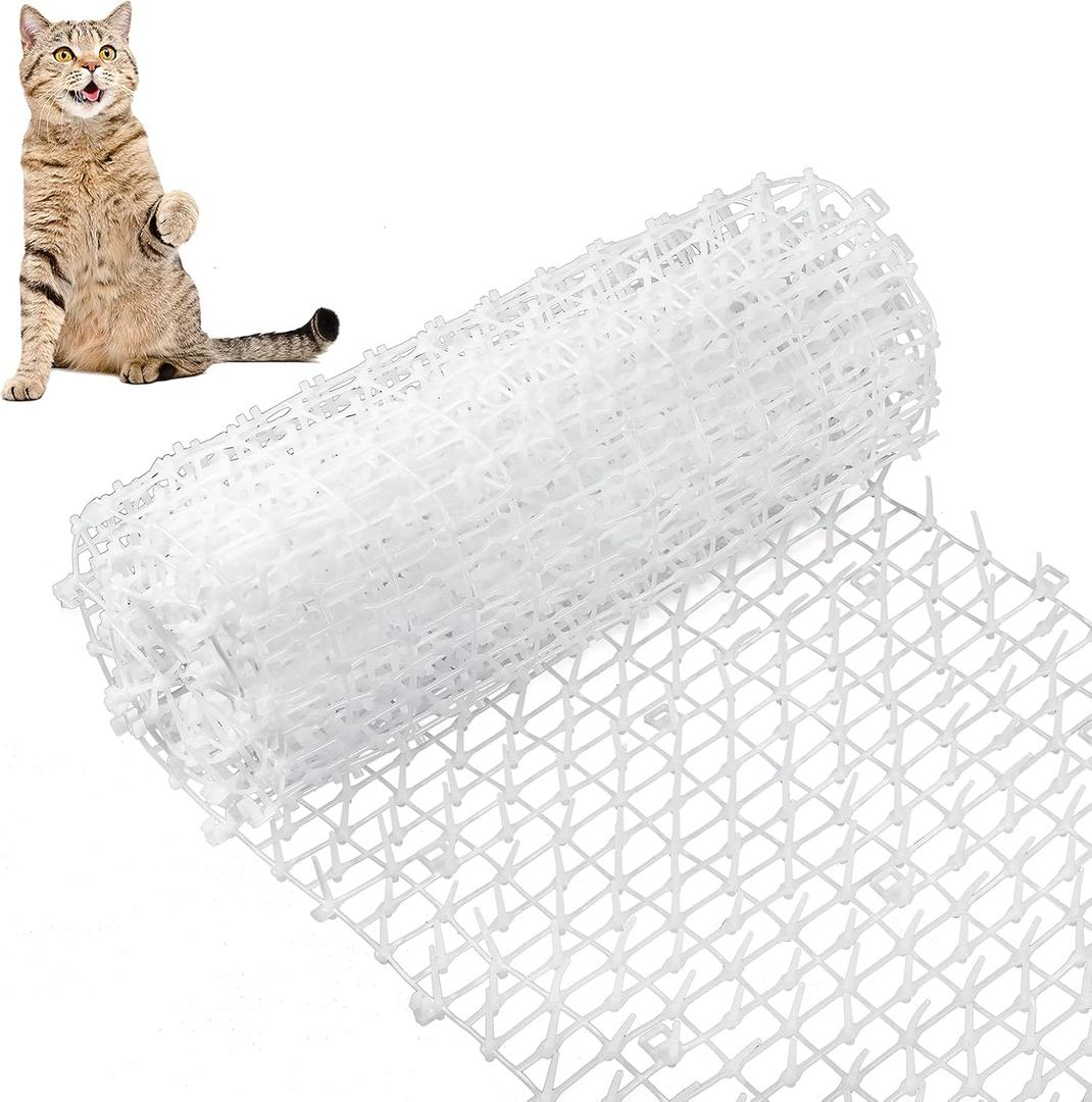 Zopeal 158 x 12 Inch/1 Roll Cat Spikes Keep Dog Off Couch Cat Deterrent Mat Strips Spiked Mat Fence Outdoor Indoor Keep Pet Off Couch Furniture Garden (White)