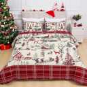 FRAMICS Christmas Quilts Set 3 Piece, King Size Quilts, Reversible Comforter Red Plaid Printed Quilt, Snowman Moose Farmhouse Quilts, Lightweight Comforter Set, 96" x 106", 1 Quilt+ 2 Pillow Shams