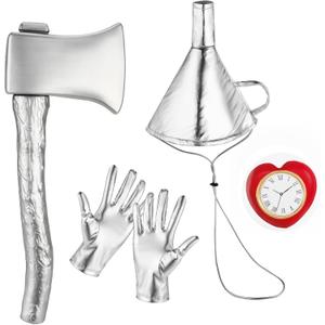 5Pcs Tin costume Accessories Set Adjustable Silver Funnel Hat Halloween Party Dress up (Hi)