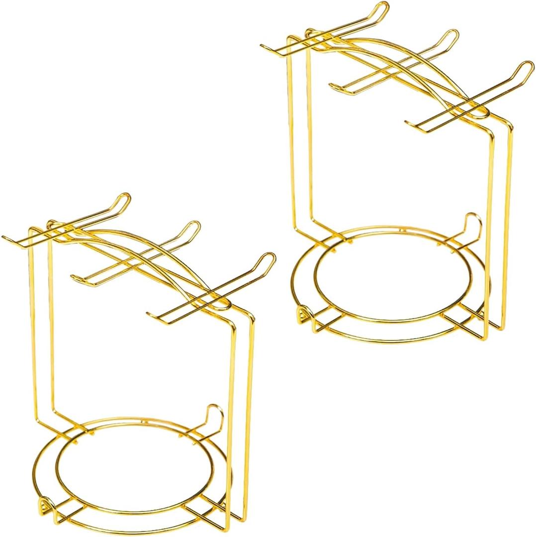 6-Hook Metal Teacup Holder Stand, Gold versatile tea cup stand and organizer for your kitchen counter. This elegant mug tree provides stylish storage and drying for cups, perfect for daily use2 pack