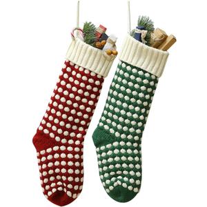 Christmas Stockings 18" Unique Burgundy and Green Knit Christmas Stockings Dots Style (Length 18",Pack 2)