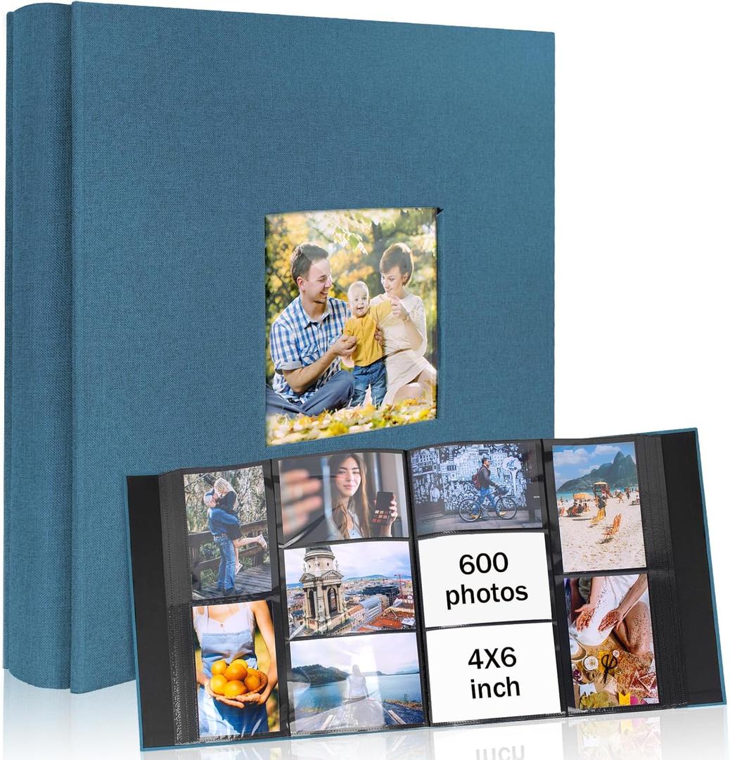 Colemoly Linen Photo Album 4x6 600 Pockets Spacious Capacity Albums Holds 600 Pictures for Weddings, Anniversaries & Milestone Events(Blue, 600 Pockets)