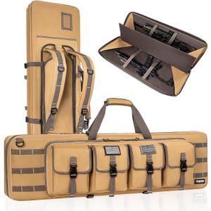 TORIBIO Double Rifle Case Soft Bag Gun Case Tactical for Rifle Pistol Firearm Storage, Transportation and Hunting Shooting Range, Rifle Backpack (32" x 12", Khaki)