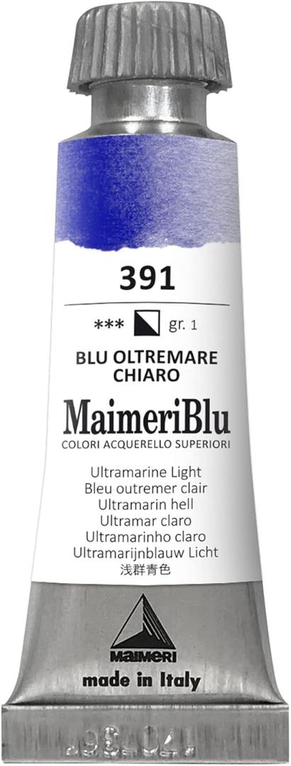 MaimeriBlu 12ml Single-Pigment Watercolor Paint - Ultramarine Light PB29 Professional Watercolor Paint - Lightfast and Transparent Watercolor Paint Tube for Artists