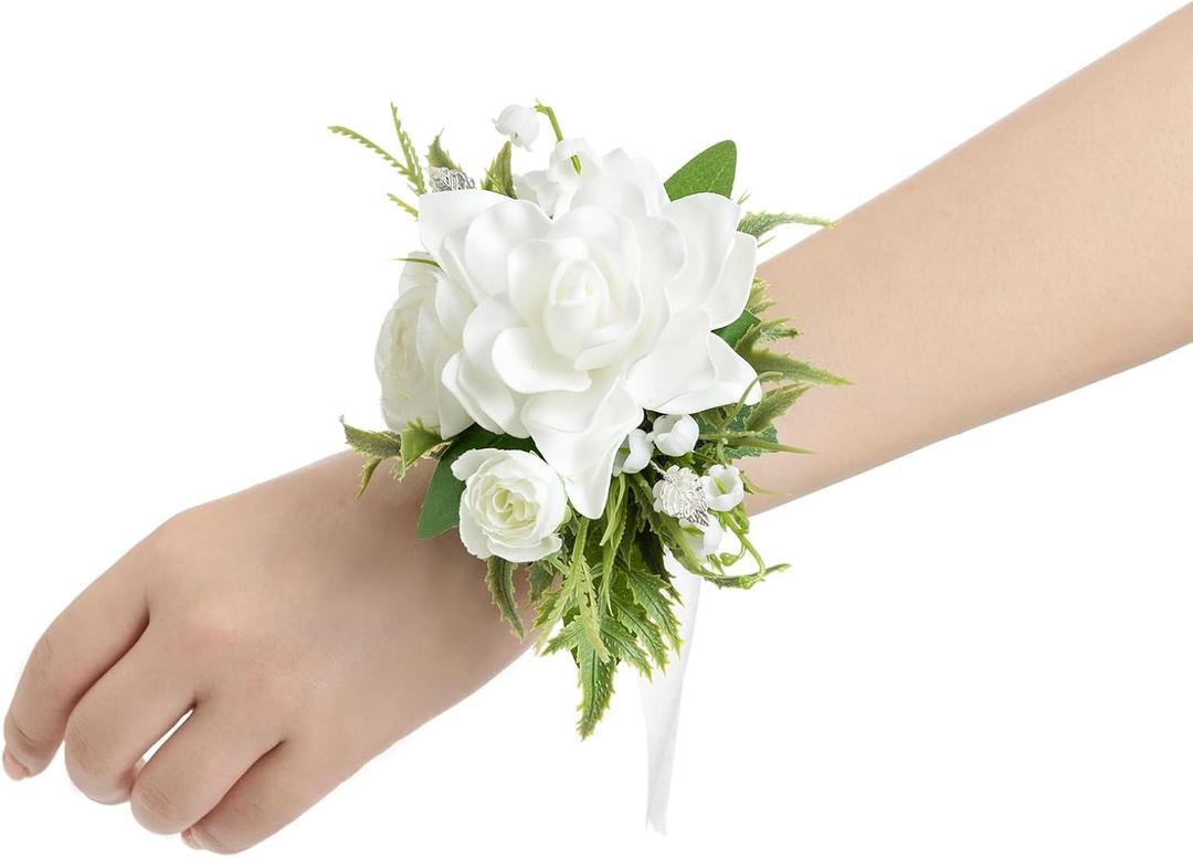 Ling's moment 6pcs Wedding Wrist Corsage Artificial Flowers, Girl/Mother Homecoming Prom Corsages Wristlet Dcor, etc. White Lily Valley