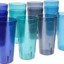 US Acrylic Caf Plastic Reusable Tumblers (Set of 12) 32-ounce Iced-Tea Cups, Coastal | Value Set of Restaurant Style Drinking Glasses, Stackable, BPA-free, Made in the USA | Top-rack Dishwasher Safe