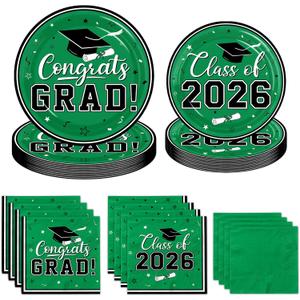 Graduation Party Plates and Napkins,2026 Graduation Party Supplies Congrats Grad Class of 2026 Theme Tableware for College High School Congrats favors Serve 50（Green）