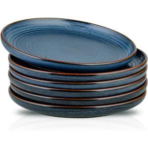 HVH Porcelain Dinner Plates Set of 6, 10.25 inch Ceramic Plates Set, Large Dinner Plates Set for Dinner, Salad, Ceramic Dinner Plates, Healthy Dinner Plates Set of 6, Farmhouse Style (Black) (Dark Blue)