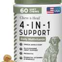 All in 1 Dog Vitamins and Supplements, 60 Soft Chew Multivitamins with Glucosamine, Probiotics, Omega Fish Oil -for Skin, Coat, Hip, Joint & Gut Health -Senior, Puppy, Large & Small Dogs