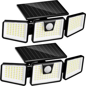 INCX Solar Lights Outdoor Waterproof, 3000 LM 156 LED Motion Sensor Outdoor Lights, 3 Heads Solar Powered Security Flood Light Motion Detected Spotlight for Patio Garage Yard Entryways, 2 Pack Black