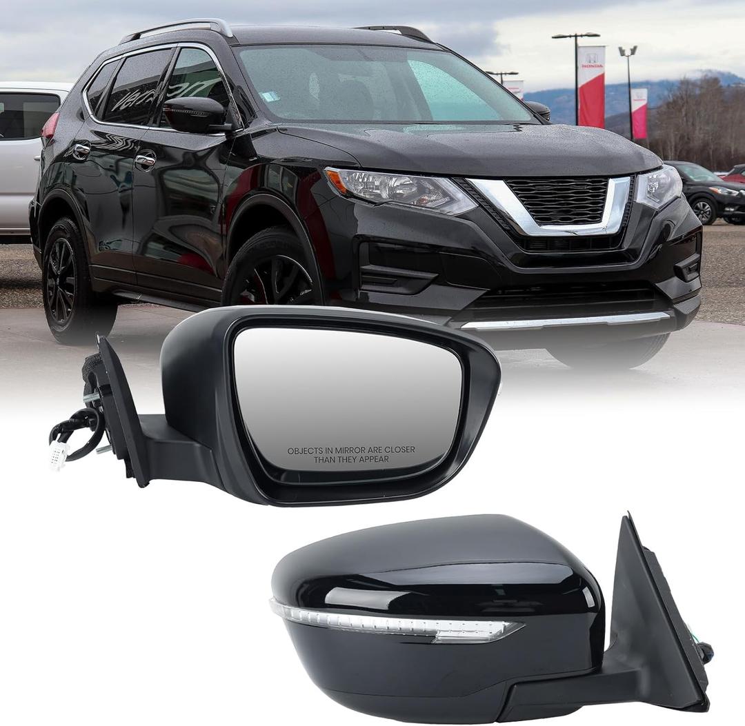 Right Passenger Side Mirror Compatible with Nissan Rogue 2014-2021 with Heated Manual Folding Turn Signal Power Glass 7 Pins (NOT FIT Rogue Sport)