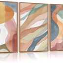 CHDITB Abstract Watercolor Framed Canvas Wall Art Paintings(16"x24"), 3 Panels Colorful Red Green Yellow Blue White Artwork Printings, Large Modern Above Couch Art Decor for Bedroom Living Room Office