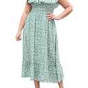 Keluummi Plus Size Summer Maxi Dresses for Curvy Women, Casual Floral Off Shoulder Long Church Sundress with Empire Waist(24 Plus, Light Green Floral)