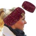 Loritta Womens Ear Warmers Headbands Winter Warm Fuzzy Cable Knit Head Wrap Fleece Lined Gifts, Wine Red