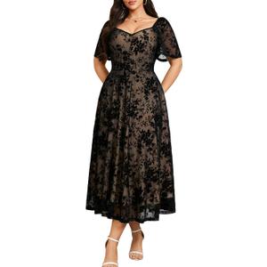 RWJ Plus Size Women 2026 Formal Wedding Guest Dress Spring Evening Party Cocktail Elegant Off Shoulder Mesh Maxi Dresses (Black, XXXL)