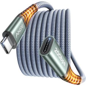 AINOPE USB C Extension Cable 6.6FT, 20Gbps/240W USB3.2 Type C Extender Cord, 4K@60Hz Video Output Nylon Braided USB C Female Extension Cable for PSVR2/Hub/iPhone 16/MacBook/iPad/Magsafe Charger, Grey