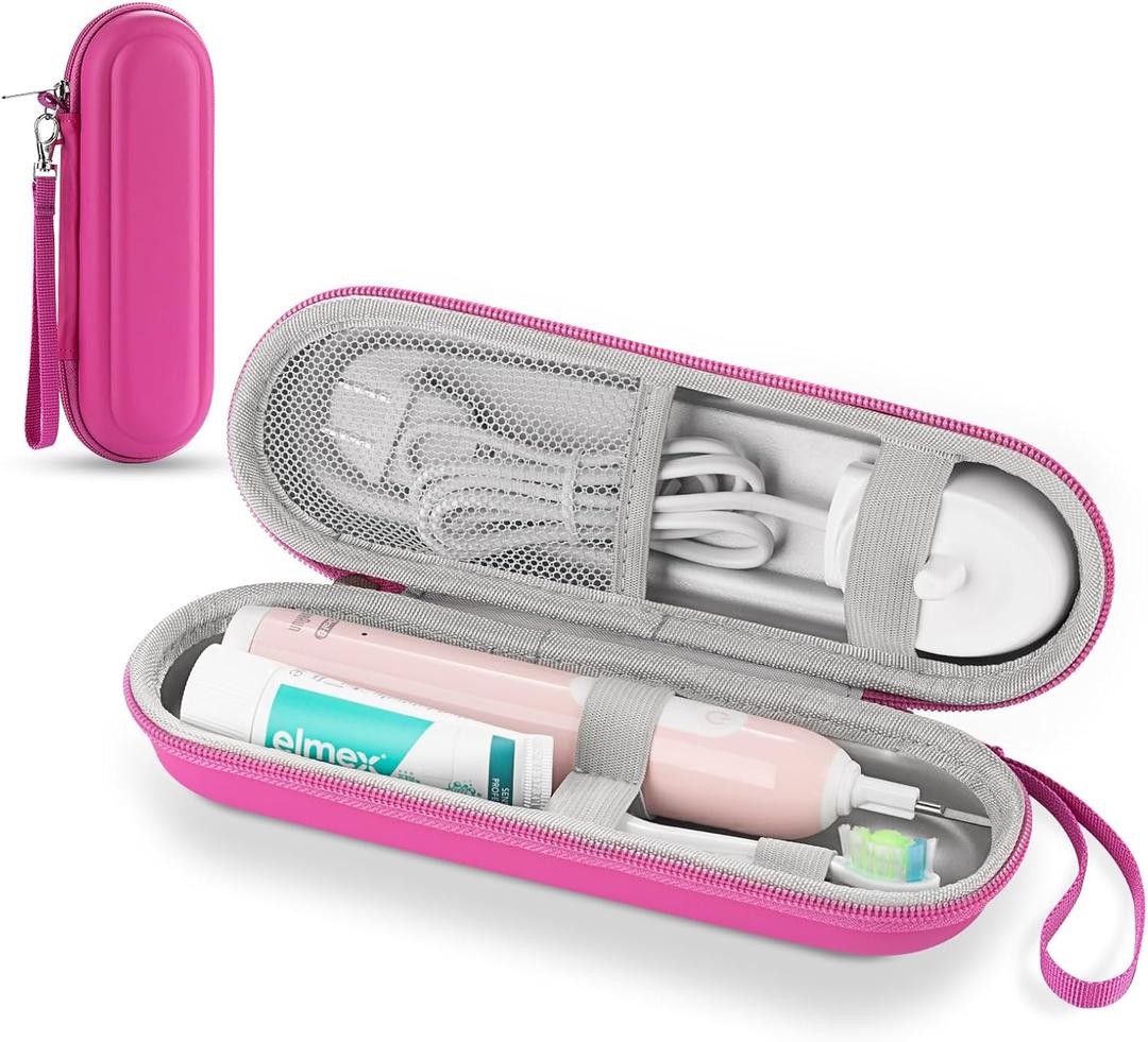 Toothbrush Travel Case for Oral B/Oral-B Pro 1000 1500 5000 7000 & Philips Sonicare 4100 1100 5300 5100 6100/iO Electric Toothbrush, Hard Protective Storage Bag (Pink)