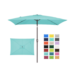 JEAREY 6.5x10 ft Rectangular Patio Umbrellas Outdoor Market Umbrella with Push Button Tilt and Crank, Rectangle Table Umbrella 6 Sturdy Ribs UV Protection for Pool Garden Backyard Deck, Peacock Blue