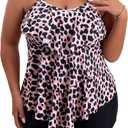 B2prity Women Plus Size Tankini Swimsuits Tummy Control Two Piece Bathing Suit Ruffled Flounce Swimwear with Shorts, XX-Large, Black/Pink/White