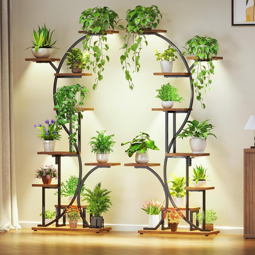 Plant Stand Indoor with Grow Lights - 9-Tier Corner Plant Shelf, 66" Tall Metal Plant Holder, Multi-Level Display for Indoor Plants, Ideal for Living Room, Patio, or Balcony, 2 Pack