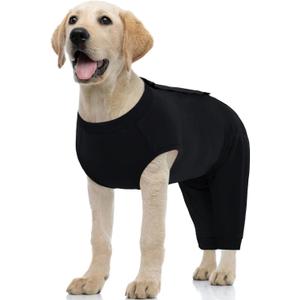 Kuoser Dog Surgery Suit Female Spay Male Neuter, Dog Leg Sleeve to Stop Licking Soft Dog Onesie for Abdominal Wound, Dog Recovery Suit Rear Leg Sleeves Pet Elbow Brace Protector, Black M (Medium (Back Length: 34CM / 13.38"))