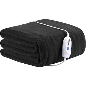 Heated Electric Blanket 72 x 84 Inches Soft Flannel Machine Washable Fast Heating with 4 Heating Levels & 10 Hours Auto Off, Home Office - Dark Grey 