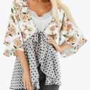 ChainJoy Chiffon Boho Floral Kimono Cardigans Tie Front Half Sleeve, Size: L