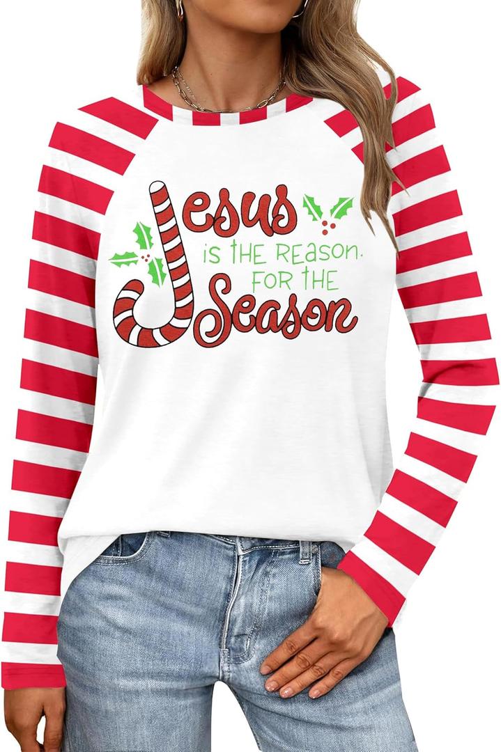 Christmas T Shirt for Women Funny Saying Xmas Tee Shirts Raglan Baseball Long Sleeve Gift Tee Tops (XX-Large)