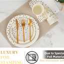 168 Pcs Paper Plates and Napkins Party Supplies, White and Gold Disposable Plates for 24 Guests, Golden Dot Party Plates, Napkins, Cups and Utensils Set for Birthday Wedding Graduation Party Decor