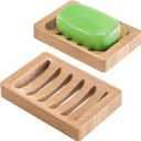 AmazerBath Soap Holder Soap Dish, Bamboo Soap Dish, 2 Pack Wood Bar Soap Holder for Shower, Trays Self Draining, Soap Saver for Shower, Bathroom, Kitchen(Natural Color)