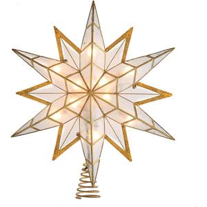 Kurt S. Adler 14 Inch UL 10-Light Capiz Star with Gold Glitter Finish Tree Top