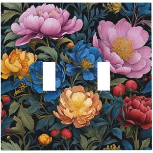 3 x Decorative Light Switch Plate Covers Big Yellow Pink Flowers Blue Red Floral Green Leaf 2 Gang Wall Plate Double Toggle Switch Cover Plate Electric Dual Device Electrical Faceplate