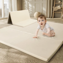 Foam Baby Play Mat: PU Leather Waterproof Kids Playmat - Trifold Floor Mat - Large Play Mat for Playpen Thick Pad Fodable Mattress Soft Toddler Mattress Infant Cushion for Preschool (Beige)