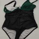 SUUKSESS Women Sexy Mesh Tummy Control Swimsuit Push Up High Waisted Bathing Suit (XX-Large, 10 Green Black)