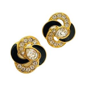MONET - boucles d'oreilles à clip signées MONET - strass doré, émail et design