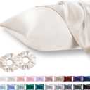 Standard Satin Pillowcase for Hair 2pc,Similar to Silk Pillow Cases,Easier Care Than Silk Pillowcase, Gifts for Women Men,Beige,20x26 & Envelope Closure and 2 Satin Scrunchies