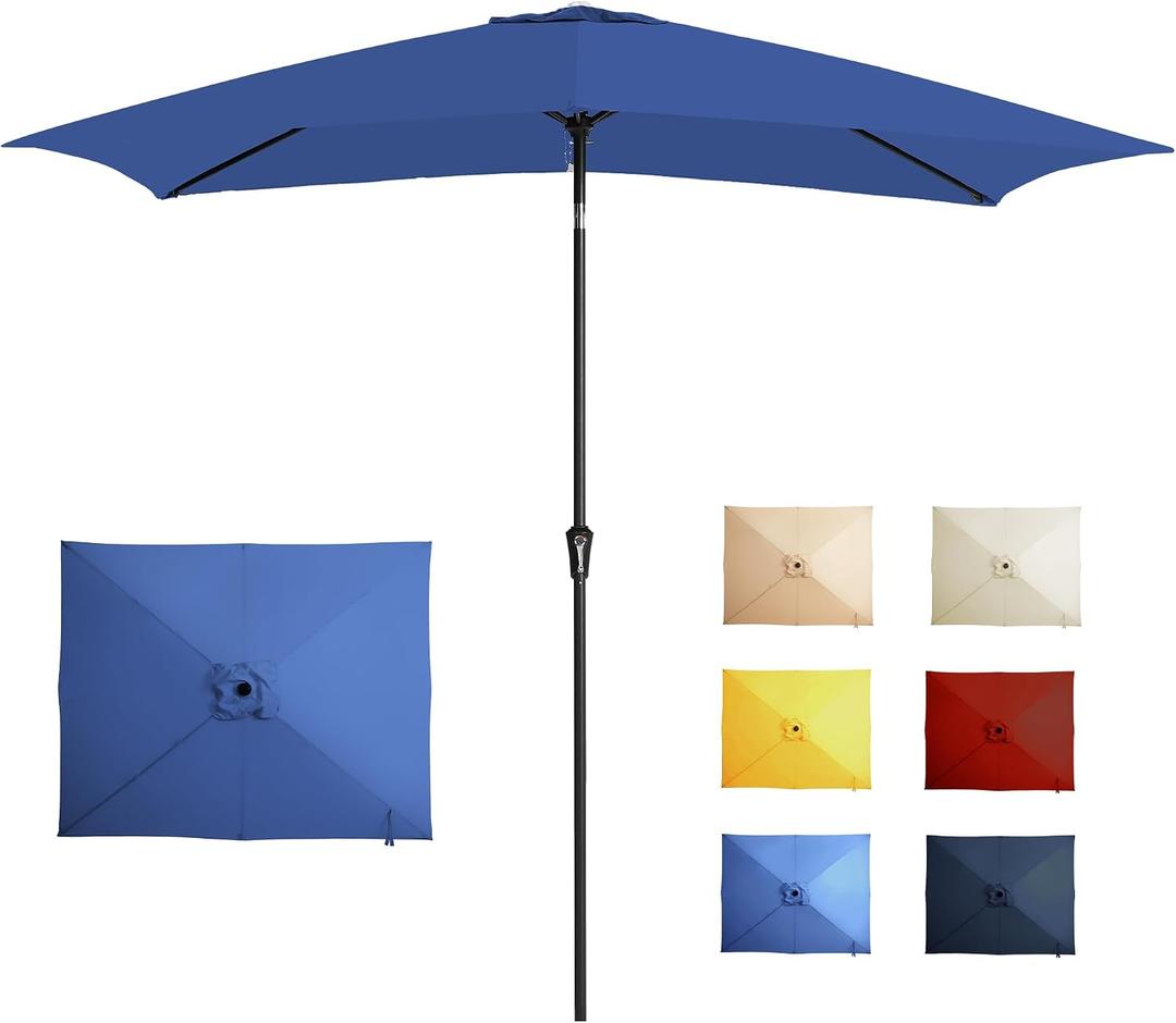 6.5x10FT Rectangular Patio Umbrella with Push Button Tilt & Crank Lift for Garden,UV Protection Outdoor Umbrella for Deck,Pool and Yard,Blue