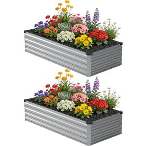 Zunatu 6x1.5x1 ft(2 Pack) Galvanized Raised Garden Bed,Outdoor Planter Box Metal Patio Kit Planting Bed for Vegetables Flowers and Succulents,Silver