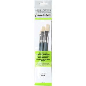 Winsor & Newton Foundation Oil Hog Brush Set, Short Handle, Flat, 3 Pack