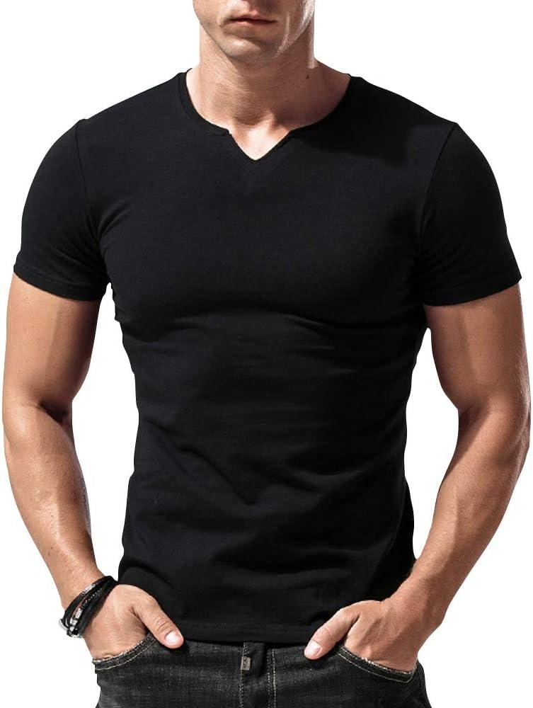 JEEING GEAR Men Long Sleeve Athletic Shirts Slim Fit Cotton V Neck (Black, S)