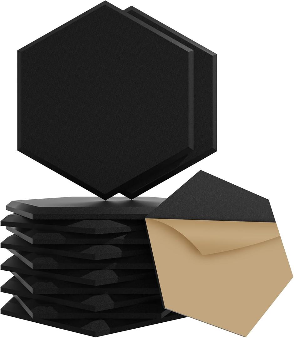 15 Pack Hexagon Self-Adhesive Sound Proof Foam Panels for Walls, Acoustic Panels 12" x 14" x 0.35" High Density Sound Absorbing Tiles for Home Studio, Office, Gaming Room & Theater
