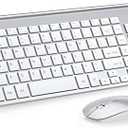 Wireless Keyboard and Mouse Ultra Slim Combo, TopMate 2.4G Silent Compact USB 2400DPI Mouse and Scissor Switch Keyboard Set with Cover, 2 AA and 2 AAA Batteries, for PC/Laptop/Windows/Mac-Silver White